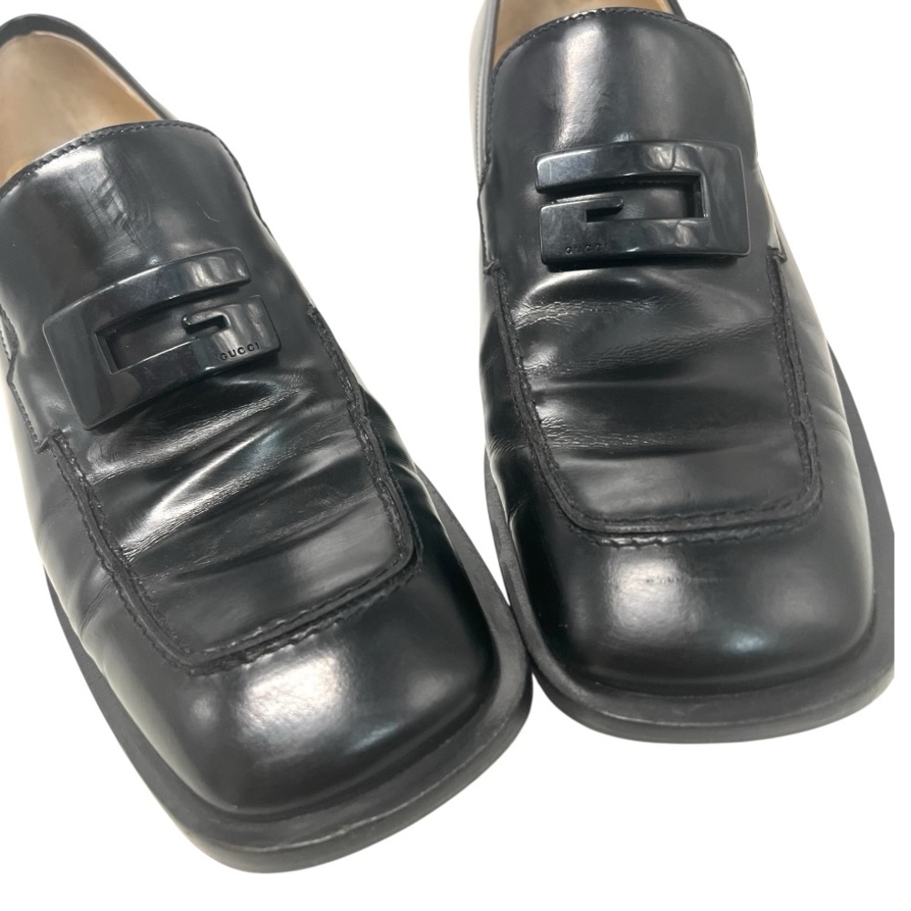 Gucci Vintage 90s Black Leather Interlocking G Slip On Loafer Flats Women’s 6.5 - Picture 6 of 16